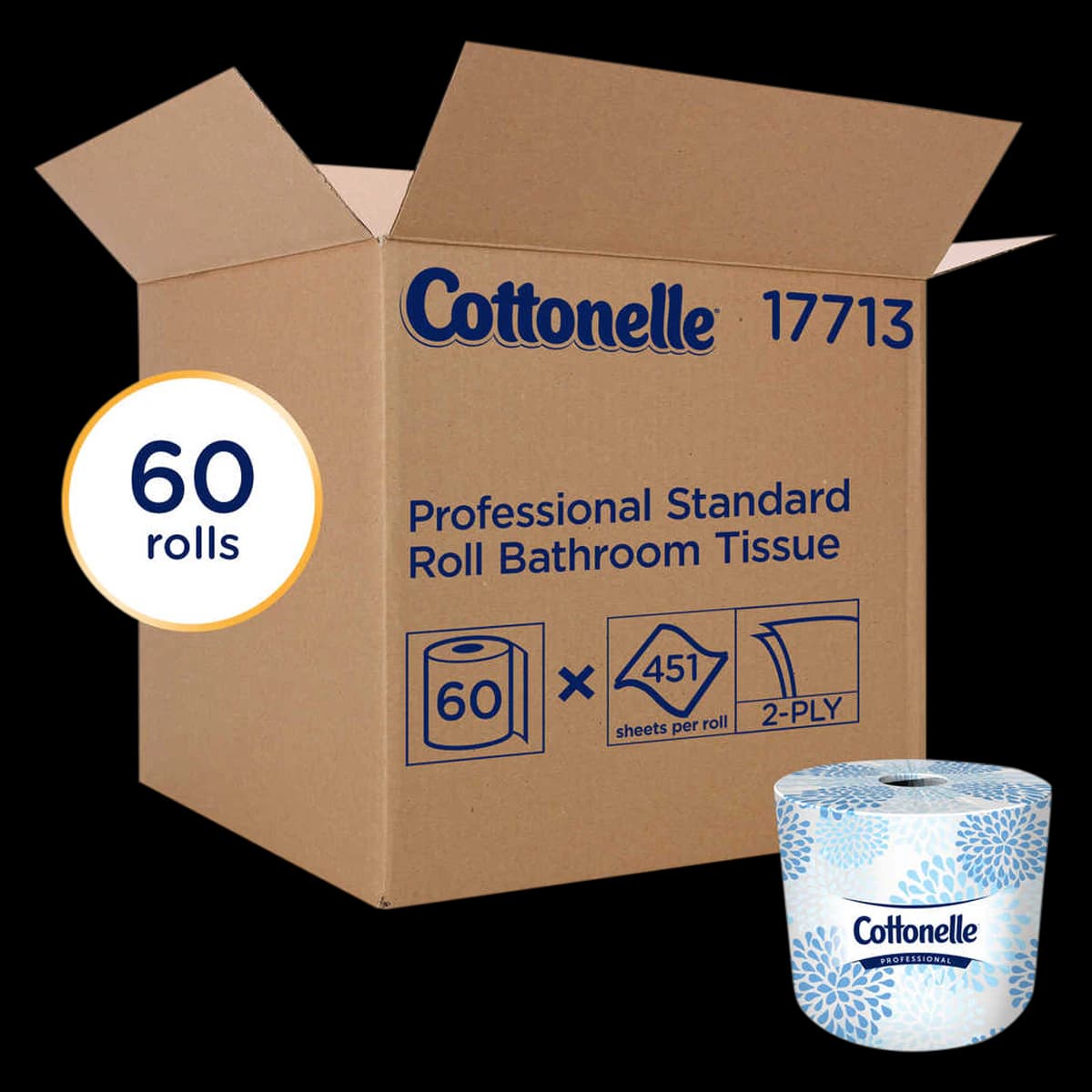 Cottonelle Professional Standard Roll Bathroom Tissue, 2-Ply, White, Individually Wrapped, 451 Sheets/Roll, 60 Rolls/Case, 17713 - Kleenex Cottonelle Standard Roll White 2 Ply 60rl/Cs - Image 1
