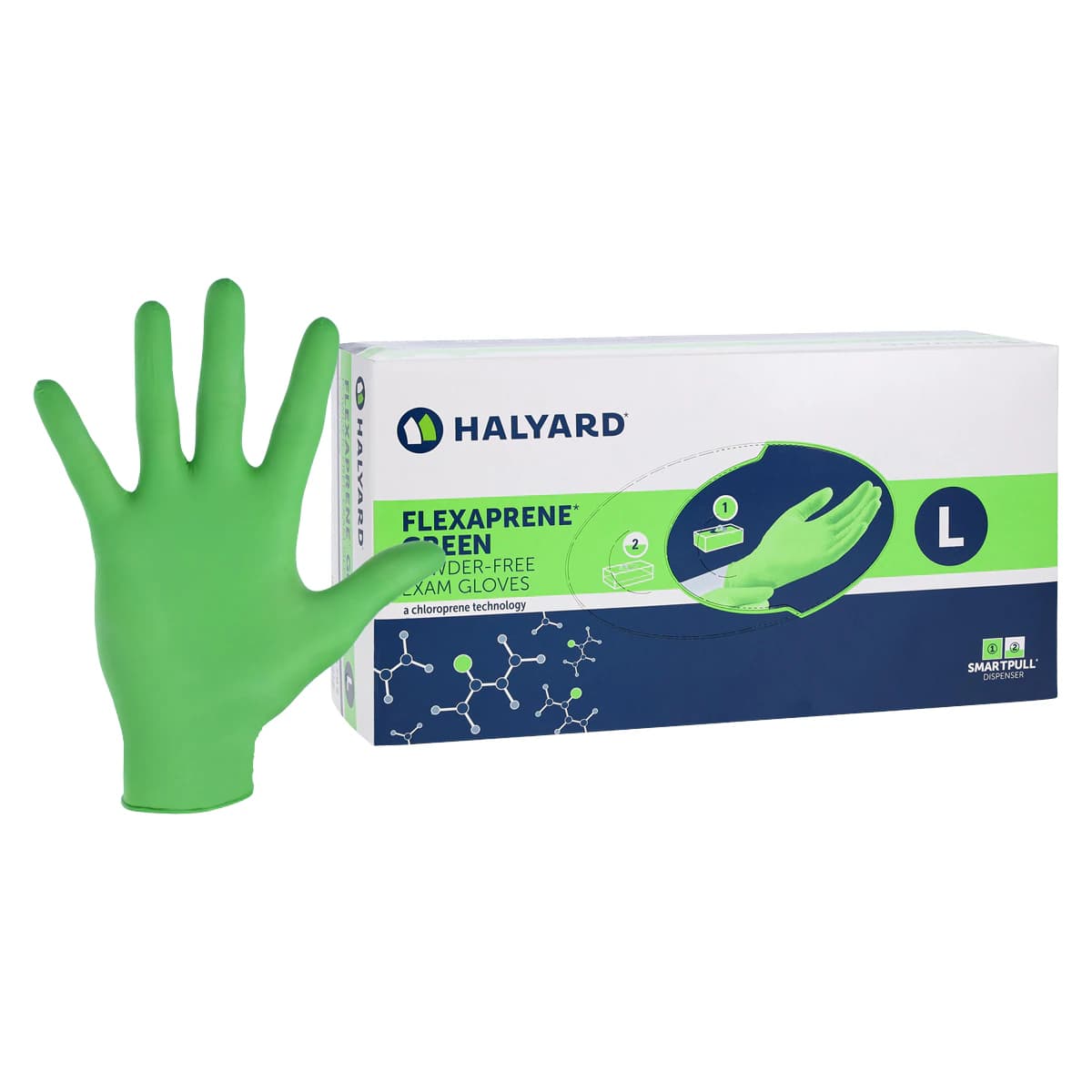 FLEXAPRENE* GREEN Chloroprene Exam Gloves, Powder-Free, Non-Sterile, Fingertip Textured, Large, Green, 200/Box, 44795 thumbnail 2