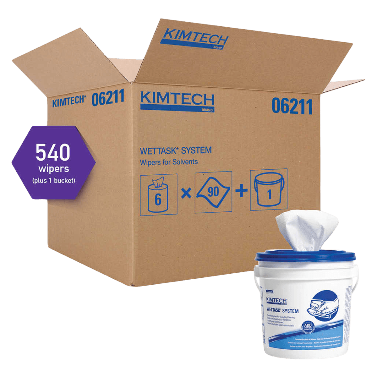 Kimberly-Clark WetTask DSX Roll Wiper, Disposable Spunlace, 12 in x 12.5 in, White, 6/Case, with Free Bucket, 06211 - WetTask DSX Roll Wiper - Image 1