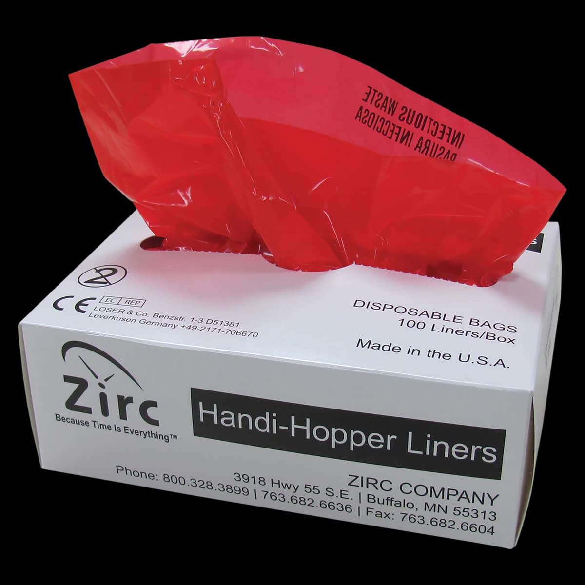 Zirc Dental Handi-Hopper Liners, Red Biohazard, 6.5" x 10.5", 100/Box, 20Z405 - Handi-Hopper, Liners, 6 1/2" x 10 1/2", 100/Box, Red, 20Z405 - Image 1