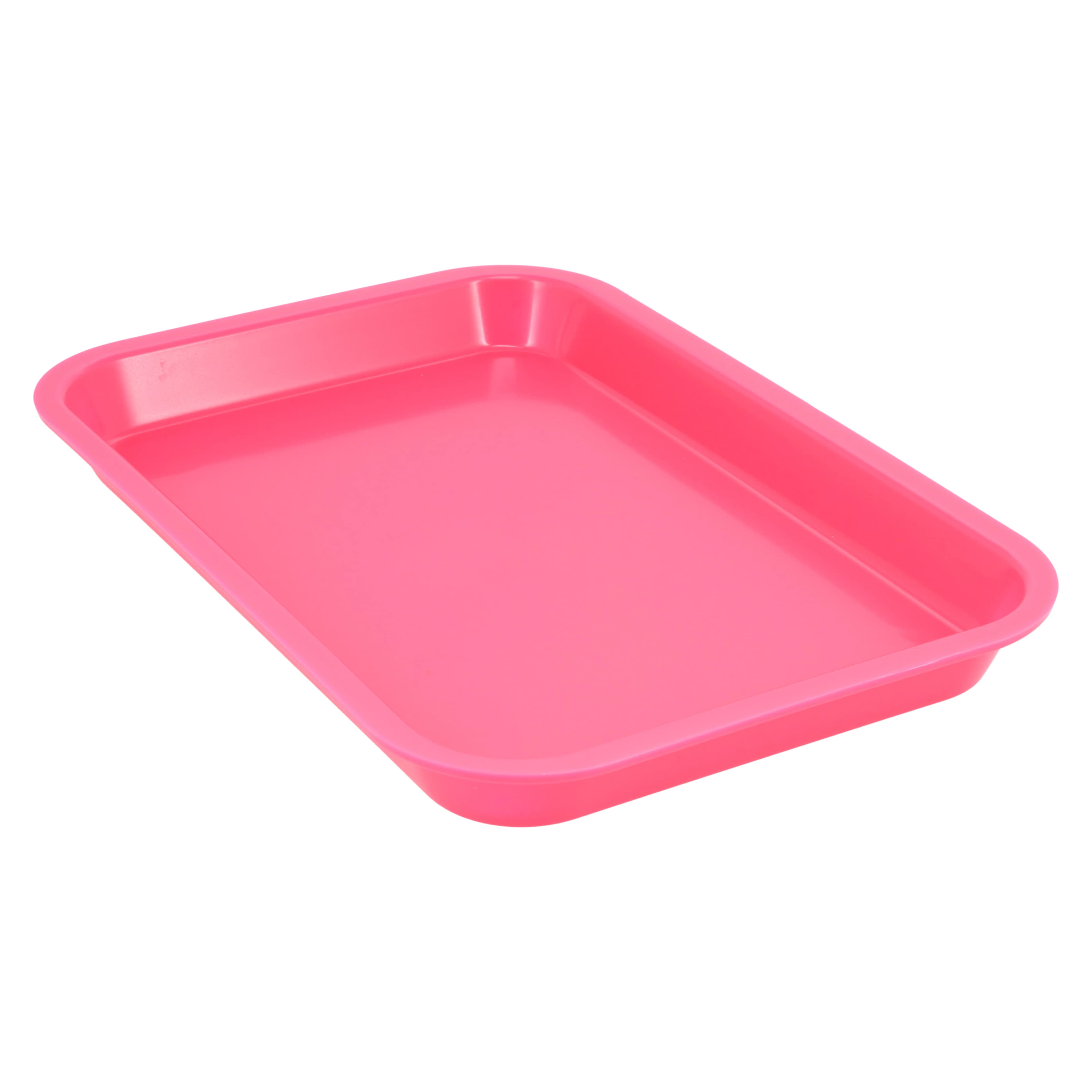 Zirc Mini Flat Set-Up Tray, Plastic, Neon Pink, 9-3/8" x 6-3/8" x 7/8", 20Z101S - Neon Pink Mini Tray - Image 1
