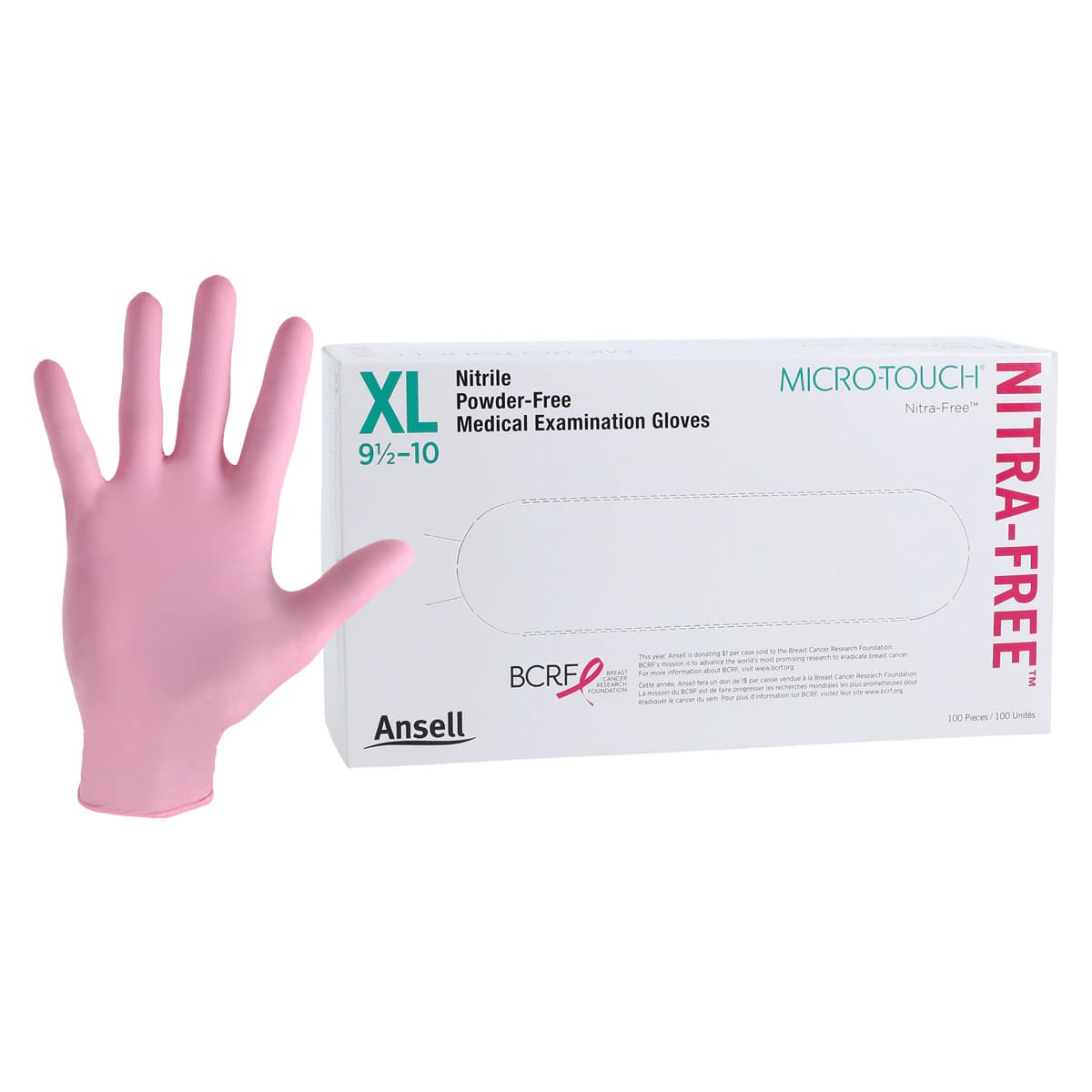 Micro-Touch NitraFree Nitrile Exam Gloves, Powder-Free, Latex-Free, Chemo Tested, Pink, Extra Large, 100/Box, 6034514 thumbnail 2