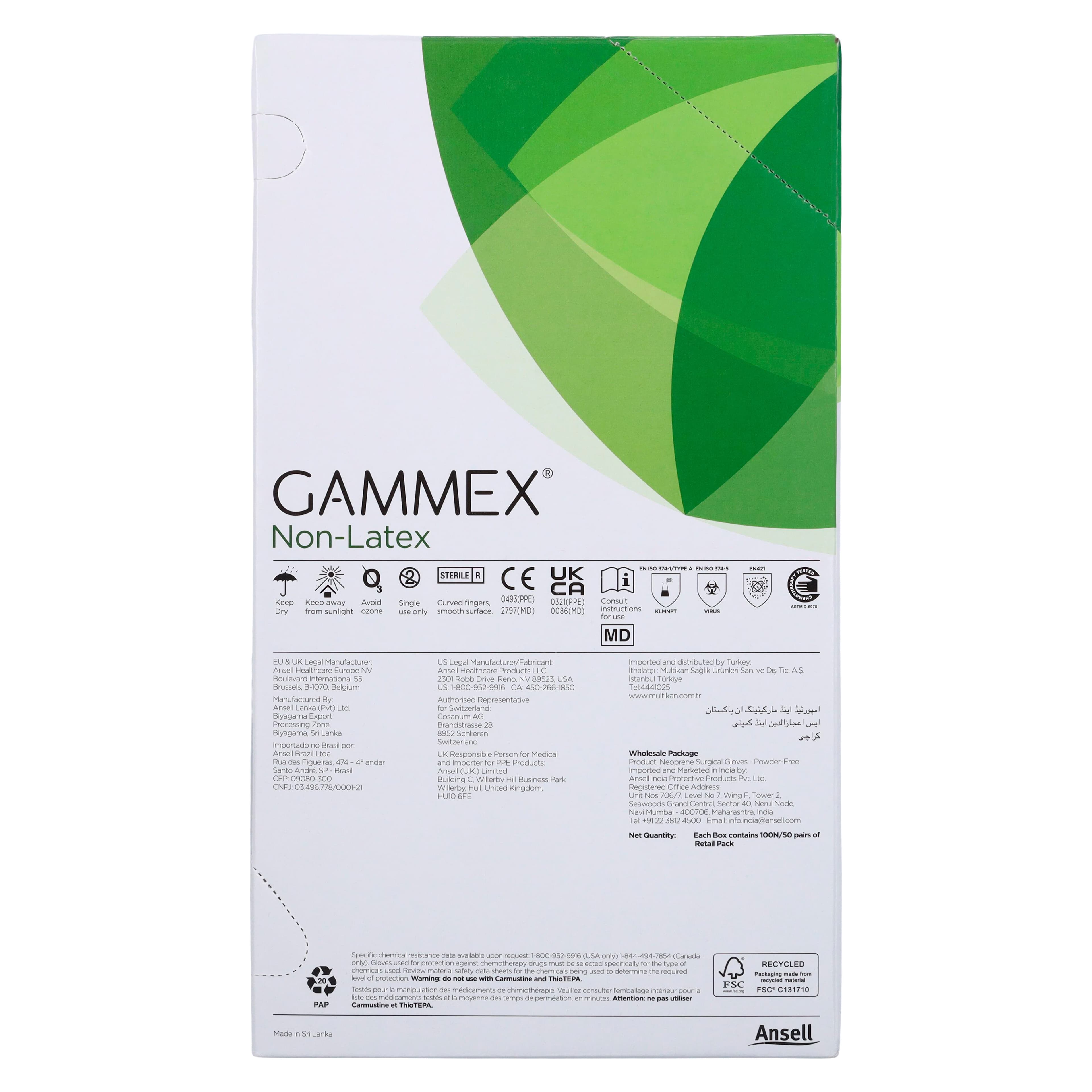 GAMMEX Non-Latex Neoprene Surgical Gloves, Sterile, Powder-Free, Dark Green, Size 7, 50 Pairs/Box, 8514 thumbnail 5