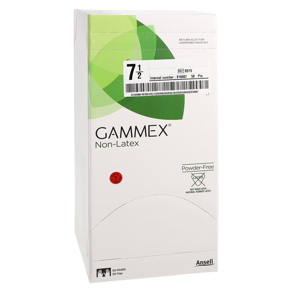 GAMMEX Non-Latex Neoprene Surgical Gloves, Sterile, Powder-Free, Dark Green, Size 7.5, 50 Pairs/Box, 8515 thumbnail 4
