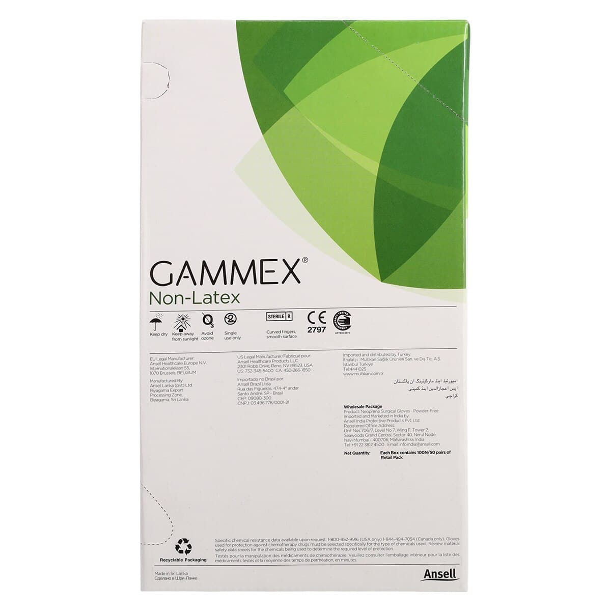 GAMMEX Non-Latex Neoprene Surgical Gloves, Sterile, Powder-Free, Dark Green, Size 7.5, 50 Pairs/Box, 8515 thumbnail 5