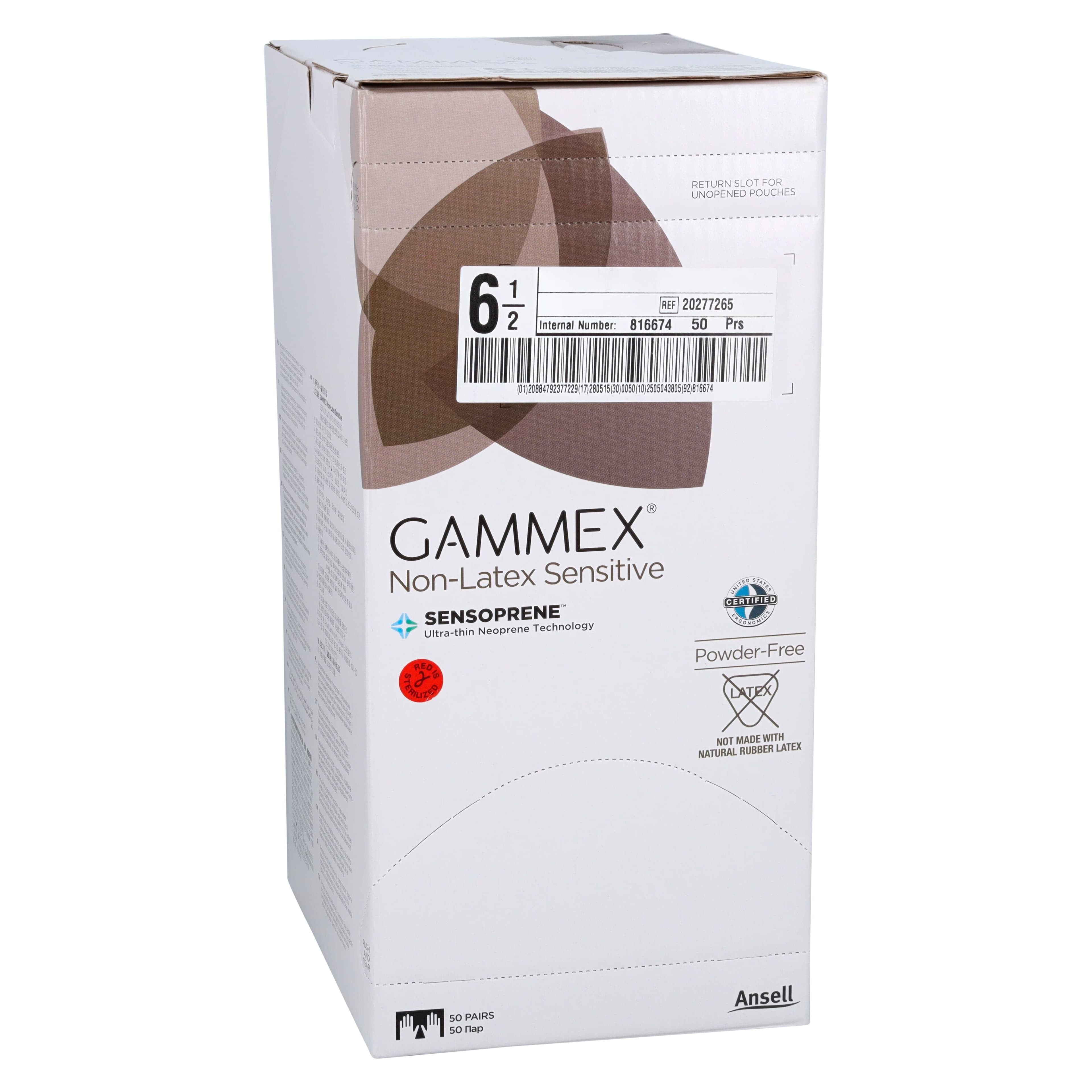 Gammex Non-Latex Sensitive Neoprene Surgical Gloves, Sterile, Powder-Free, Beaded Cuff, Size 6.5, Natural, 50 Pairs/Box, 20277265 thumbnail 4