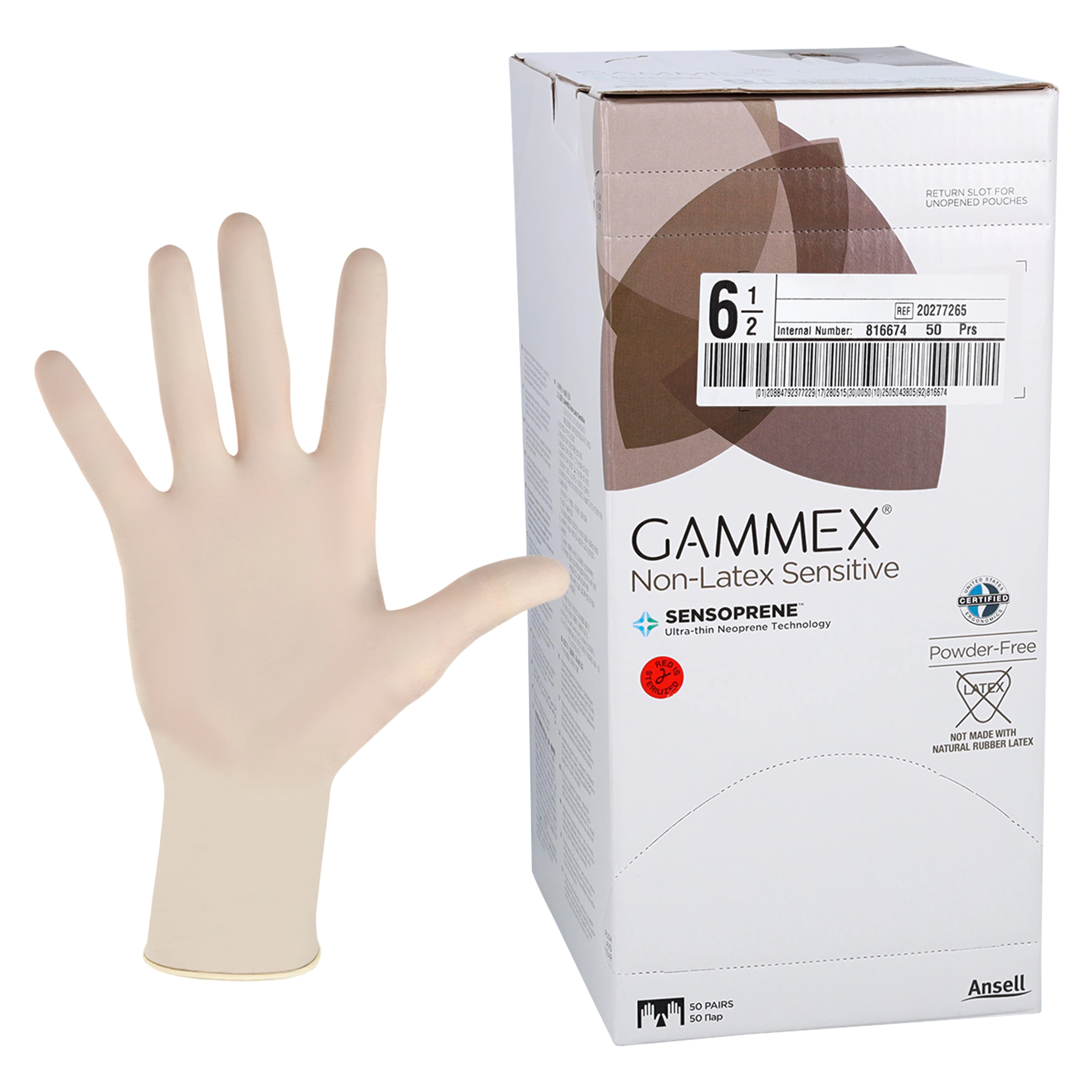 Gammex Non-Latex Sensitive Neoprene Surgical Gloves, Sterile, Powder-Free, Beaded Cuff, Size 6.5, Natural, 50 Pairs/Box, 20277265 thumbnail 2