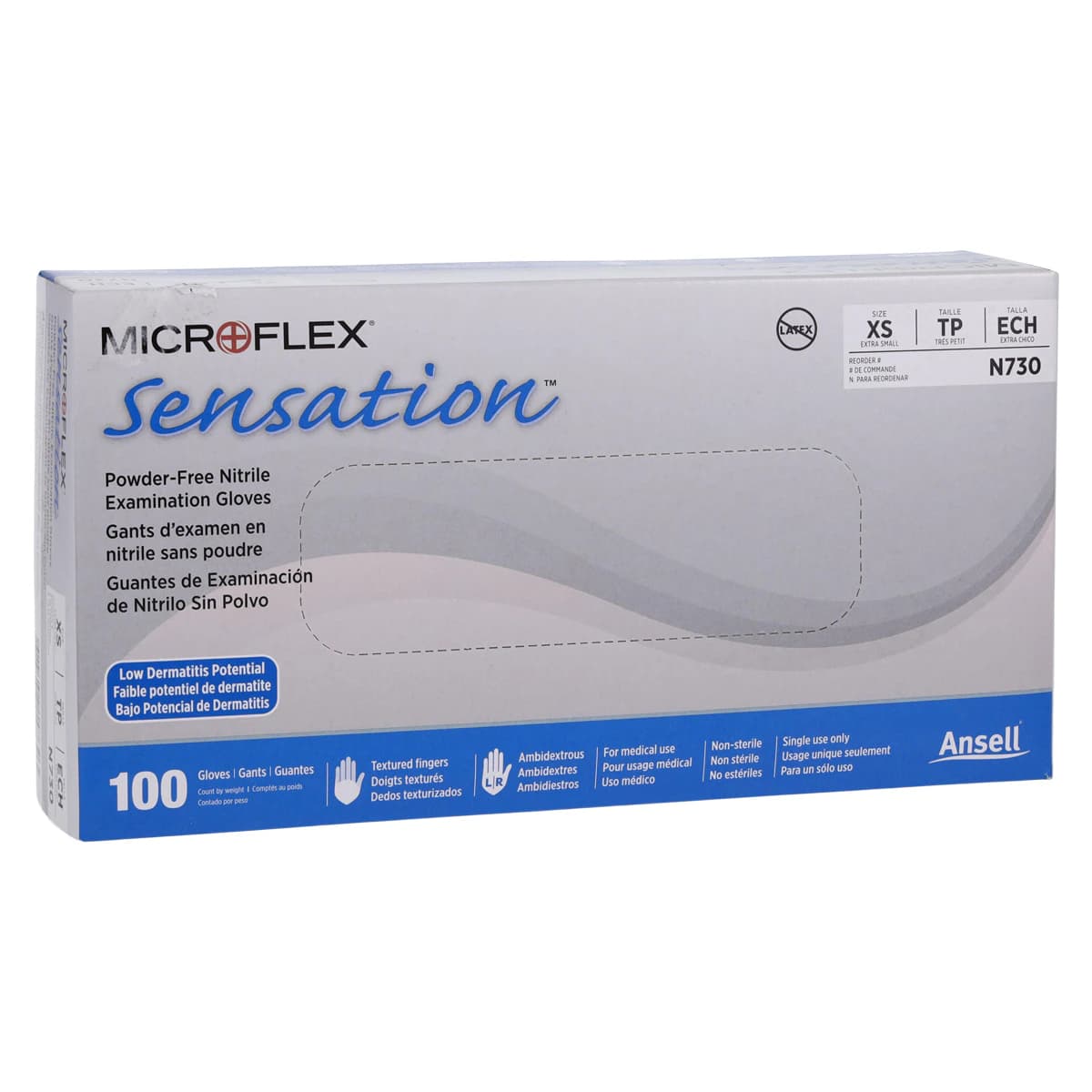 Microflex Sensation N73 Nitrile Exam Gloves, Powder-Free, Non-Sterile, Extra Small, Blue, 100/Box, N730 thumbnail 4