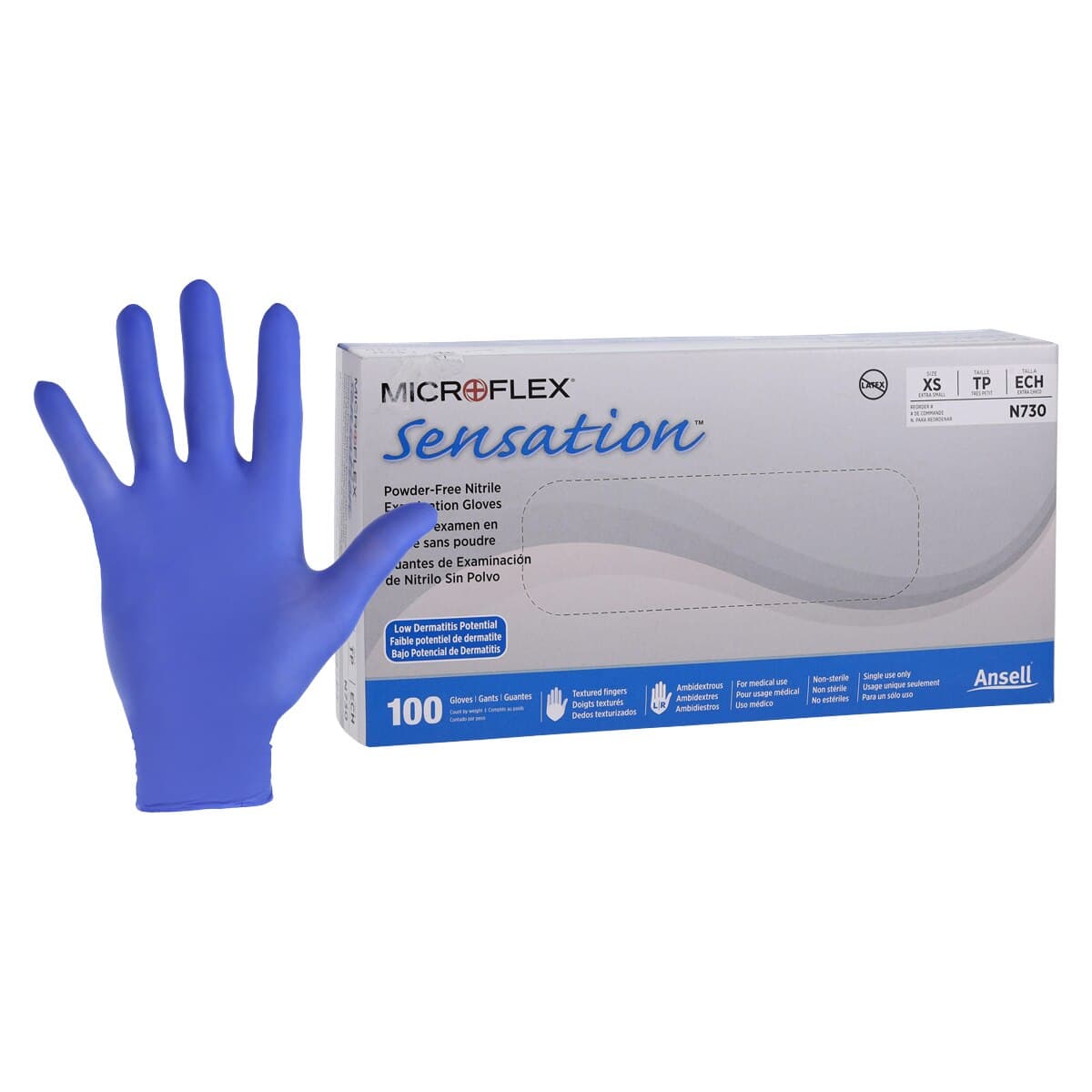 Microflex Sensation N73 Nitrile Exam Gloves, Powder-Free, Non-Sterile, Extra Small, Blue, 100/Box, N730 thumbnail 2