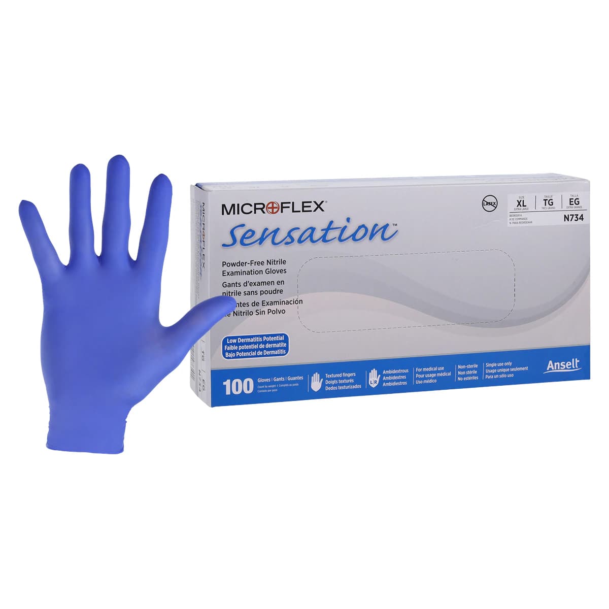 Sensation® Nitrile Powder-Free Exam Gloves, Blue, Extra Large, 100/Box, N734 thumbnail 2