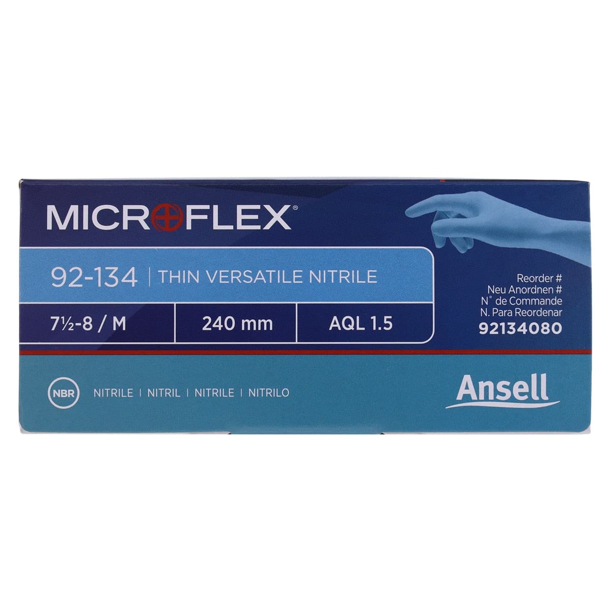 Ansell Microflex 92-134 Versatility Nitrile Exam Gloves, Powder Free, Non-Sterile, Blue, Medium (7.5-8), 100/Box, 92134080 thumbnail 6