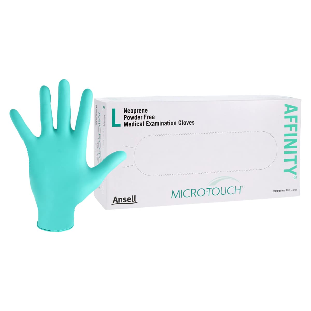 Micro-Touch Affinity Neoprene Exam Gloves, Powder-Free, Latex-Free, Non-Sterile, Large, Green, 100/Box, 3773 - Micro-Touch Affinity Synthetic Exam Gloves, Powder-Free, Large, 100/Box, 3773 - Image 1