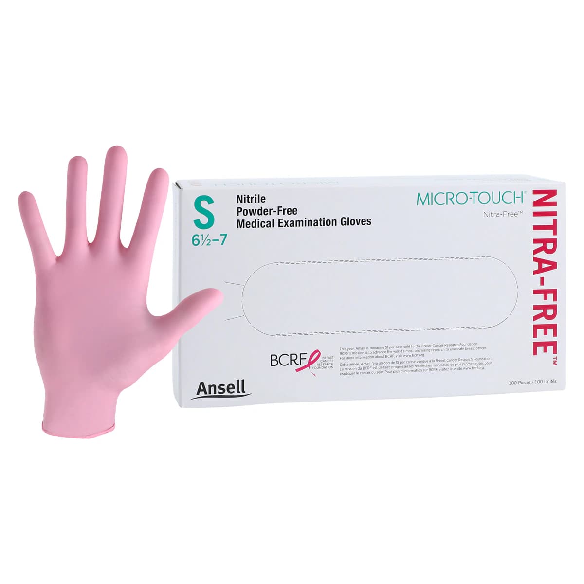 Micro-Touch NitraFree Pink Nitrile Exam Gloves, Powder-Free, Non-Sterile, Small, 100/Box, 6034511 thumbnail 2