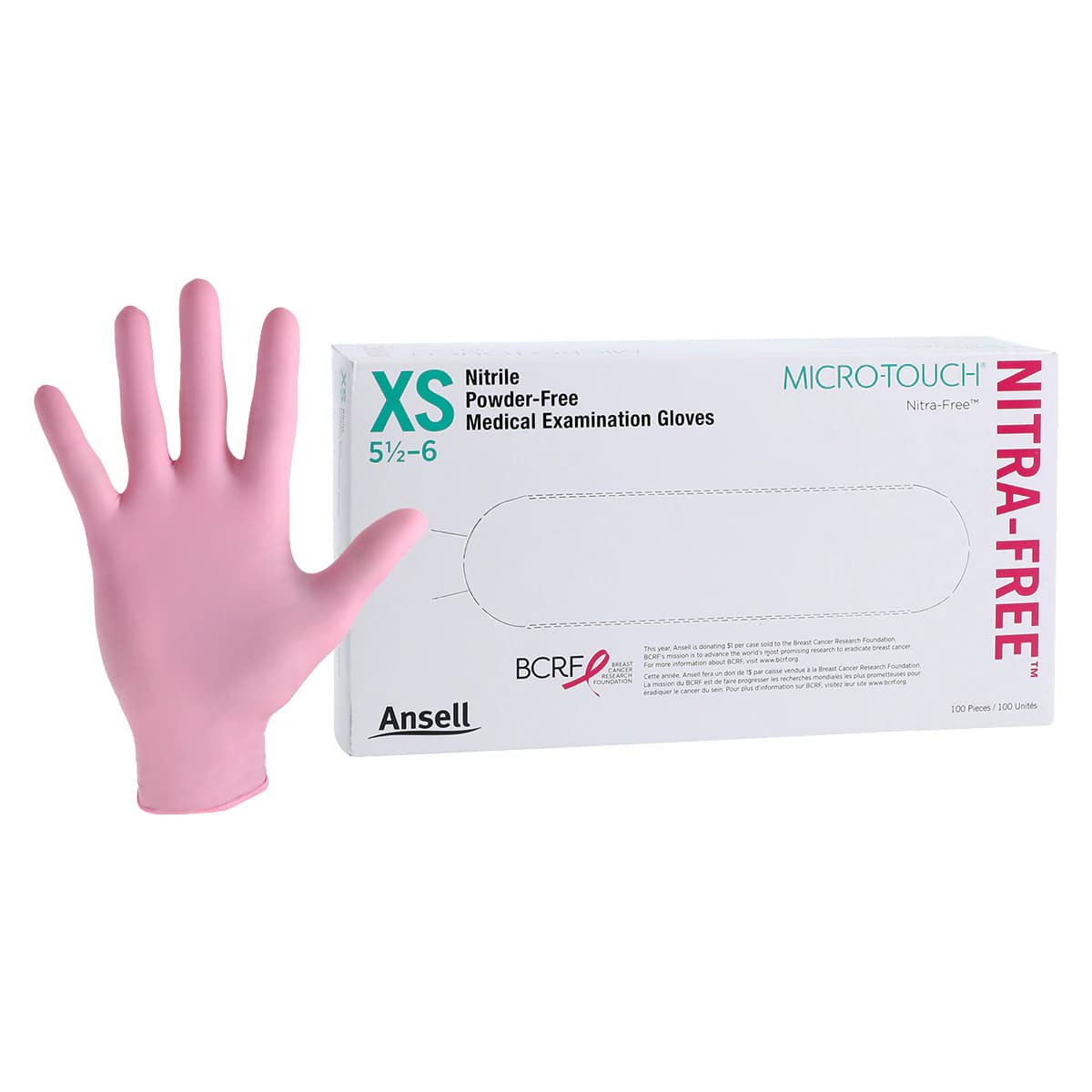 Micro-Touch NitraFree Pink Nitrile Exam Gloves, Powder-Free, Non-Sterile, Extra Small, 100/Box, 6034510 thumbnail 2
