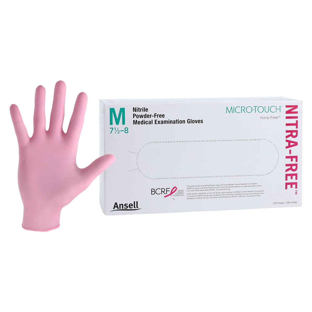 Micro-Touch NitraFree Pink Nitrile Exam Gloves, Powder-Free, Medium, 100/Box, 6034512 - Micro-Touch Nitrafree Pink Nitrile Exam Gloves (M) 100Bx - Image 1