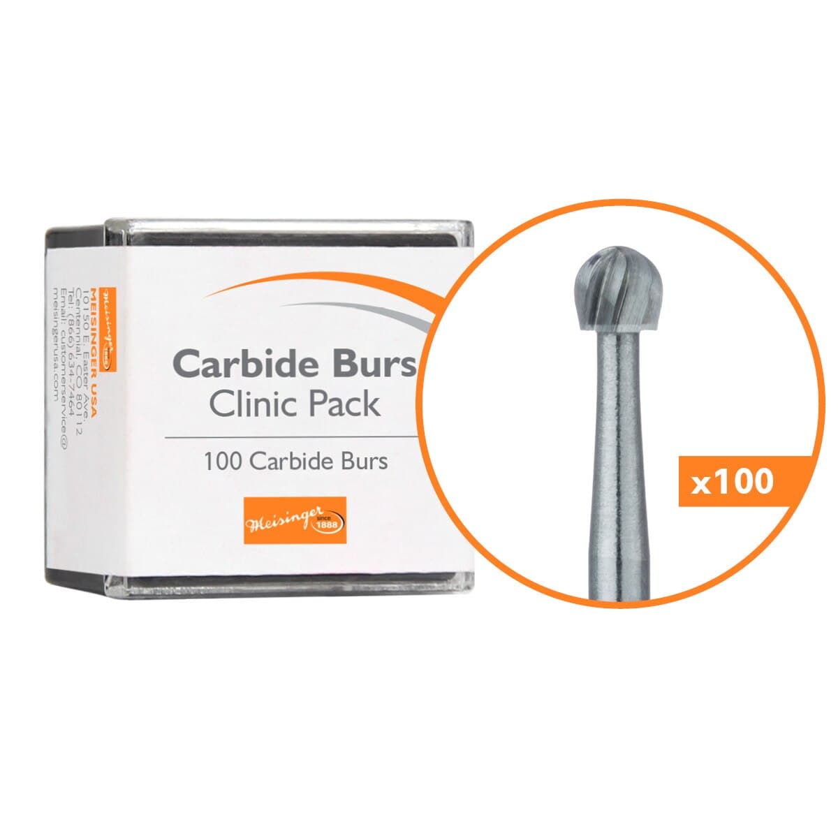 Meisinger Tungsten Carbide Bur #8, Round, Friction Grip, 2.3 mm Diameter, 100/Pack, C0008FG thumbnail 2