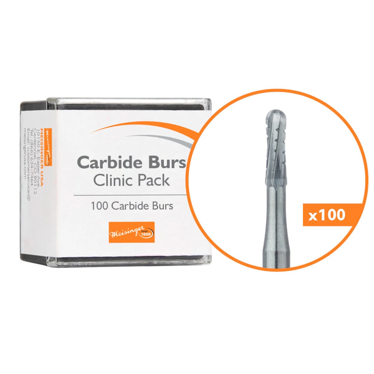 Meisinger Tungsten Carbide Bur #1558, Round End Cylinder, Cross Cut, Friction Grip, 1.2 mm Diameter, 100/Pack (C1558FG) thumbnail 2