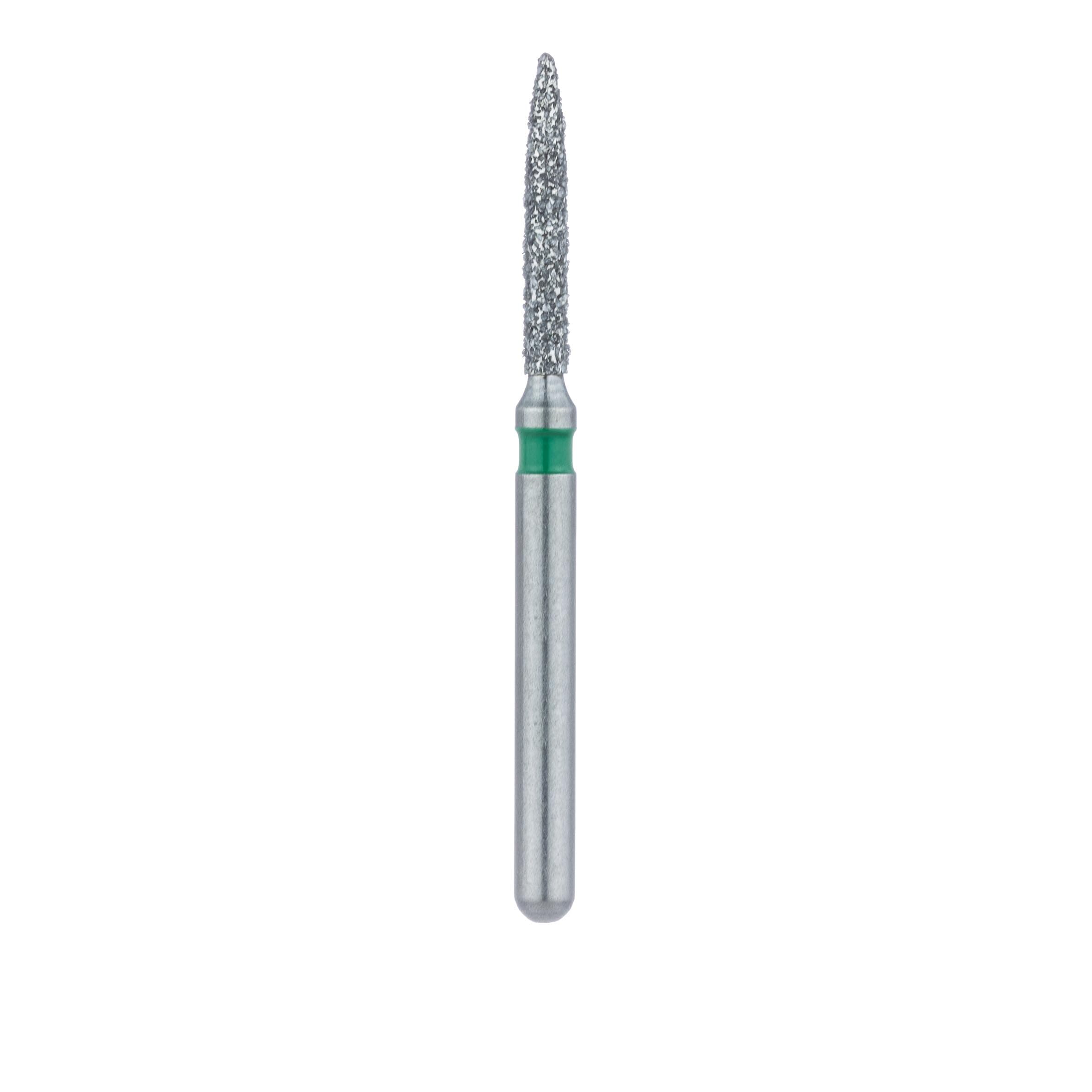 Meisinger 862G-012-FG Coarse Flame Diamond Bur, Friction Grip, 1.2 mm Head, 8 mm Working Length, Green Band, Multi-Use, 5/Pk thumbnail 2