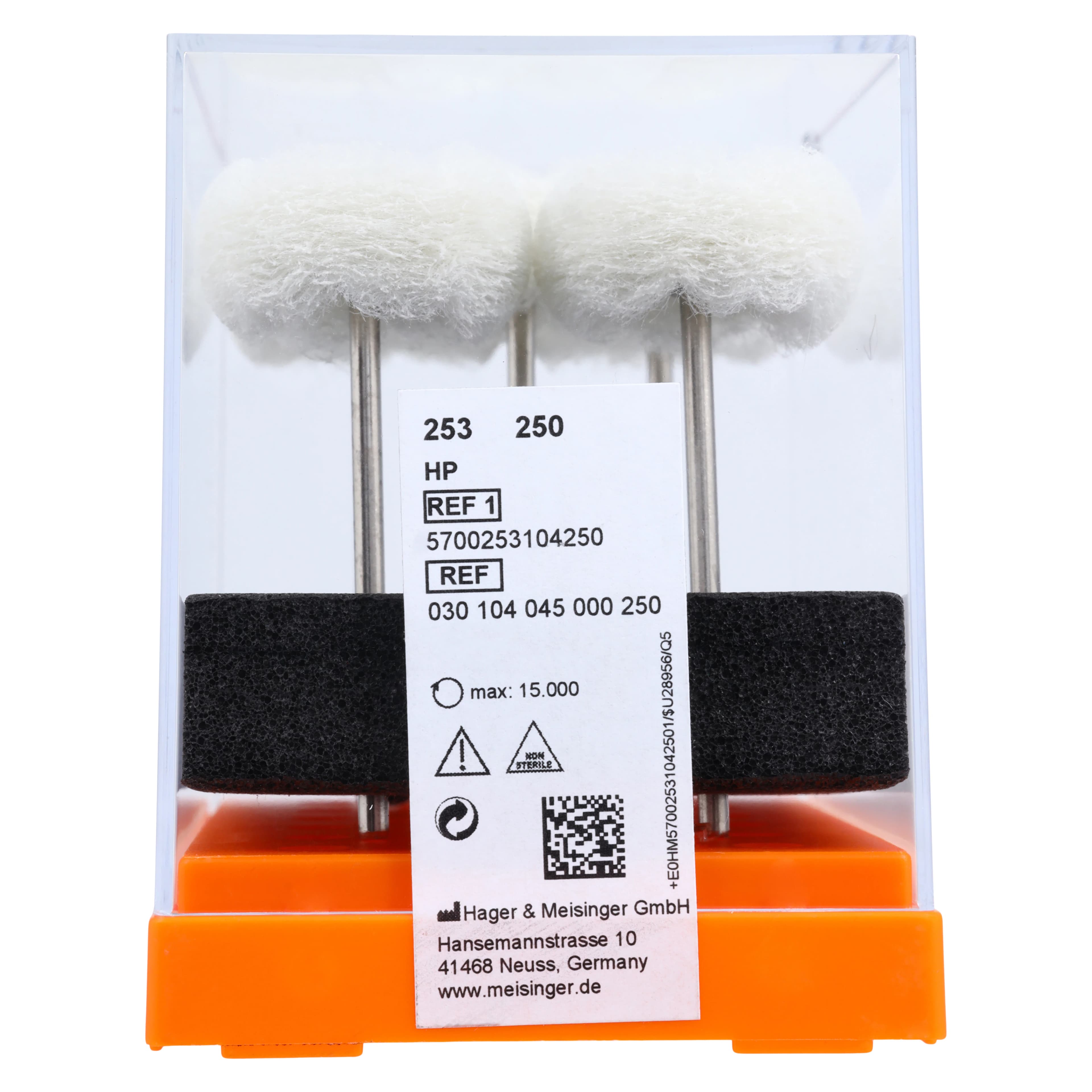 Meisinger Fuzzie Polishing Wheel, White, Extra Fine Grit, 25mm, HP Shank, 5/Pkg, 253-250-HP thumbnail 3