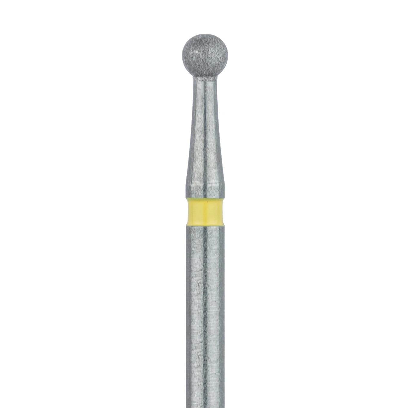 Meisinger 801C-018-FG Diamond Bur, Round, Extra Fine (Yellow Ring), Friction Grip, 1.8 mm Head Diameter, 5/Pkg - Diamond Instruments – FG, Extra Fine, Yellow, Round, Round End, 5/Pkg - 801C-018-FG, 1.8 mm Head Diameter, 1.8 mm Head Length - Image 1