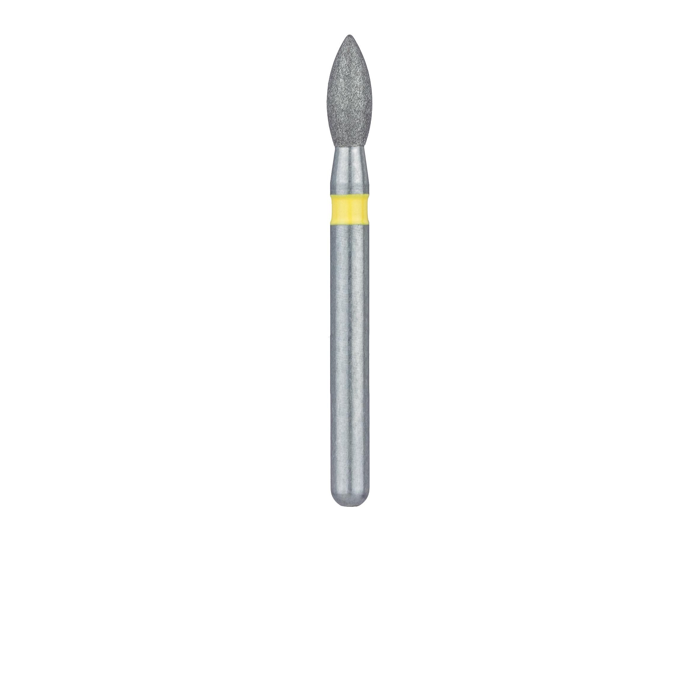 Meisinger 830C-018-FG Extra Fine Diamond Bur, Pointed Football, Friction Grip, 1.8 mm Head, Yellow Ring, 5/Pk thumbnail 2