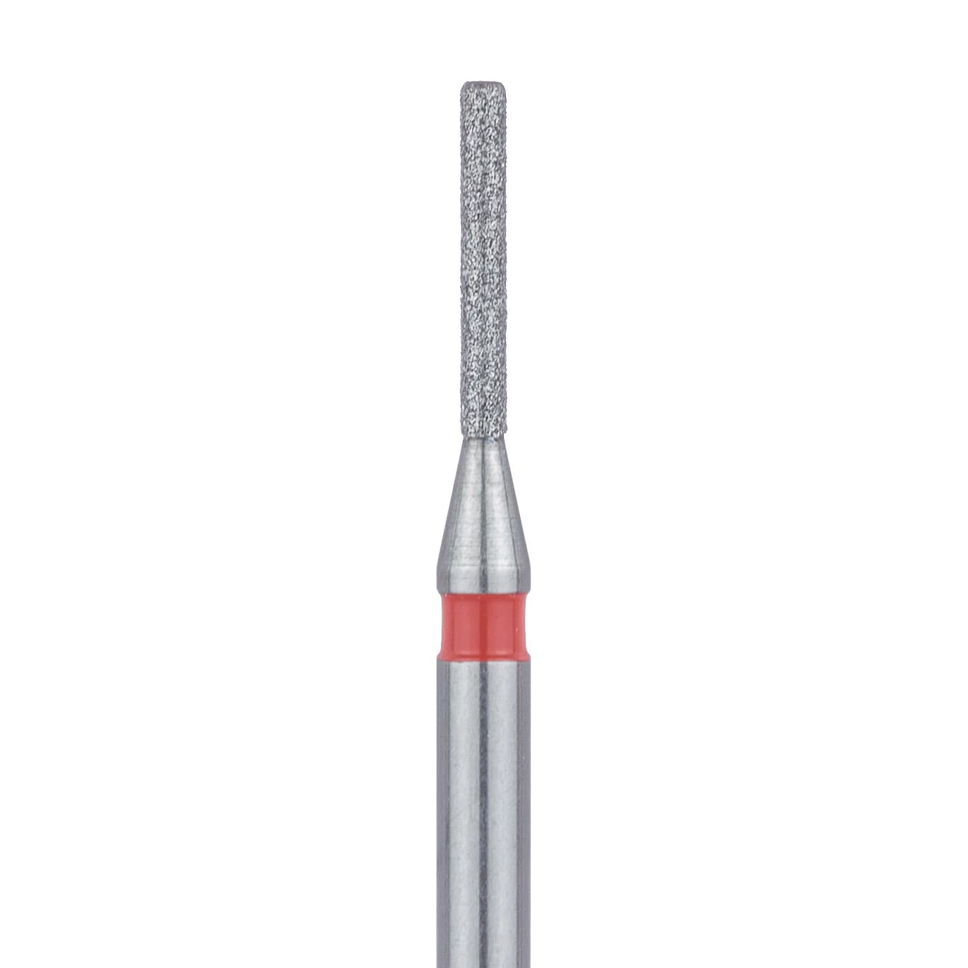 Meisinger 841F-008-FG Fine Diamond Bur, Round Edge Cylinder, Friction Grip, 0.8 mm Diameter, 6 mm Working Length, Red Ring, 5/Pack - Meisinger Diamonds 841F-008-FG Fine 5/Pk - Image 1