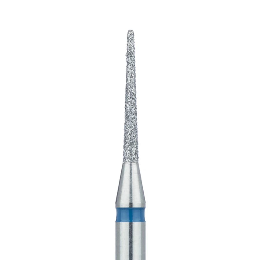 Meisinger 852-012-HP Medium Grit Round End Tapered Diamond Bur, Blue Ring, 1.2 mm Head, 10 mm Working Length, Handpiece Shank, Pack of 5 - Meisinger Diamond, HP, Medium, Blue, Tapered, 850-012, Pkg/5 - Image 1