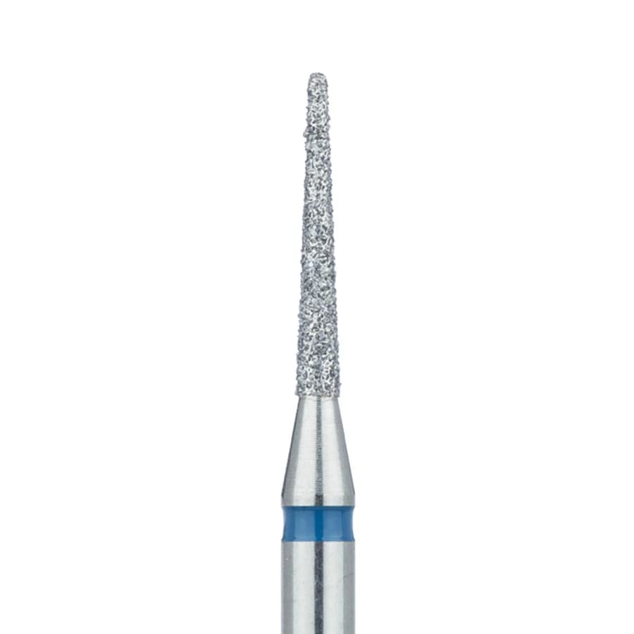 Meisinger 852-014-HP Medium Grit Diamond Bur, Round End Taper (Cone), 1.4 mm Diameter, 10 mm Working Length, HP Shank, Blue Ring, 5/Pack - Diamond Instruments – HP, Medium, Cone - Size #852-014-HP, 1.4 mm Diameter - Image 1