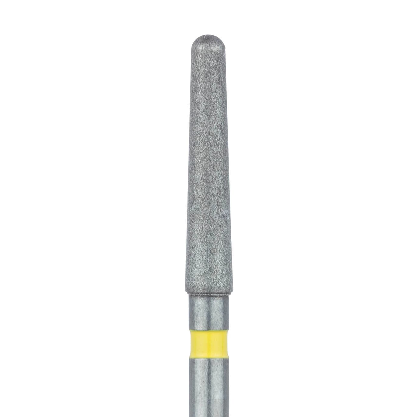 Meisinger 852C-018-FG Extra Fine Diamond Bur, Round End Tapered (Chamfer), Friction Grip, 1.8mm Head, 10mm Working Length, Yellow, 5/Pack - #852C-018 Extra Fine Diamond Bur Long Round End Tapered Chamfer FG Pack of 5 - Image 1
