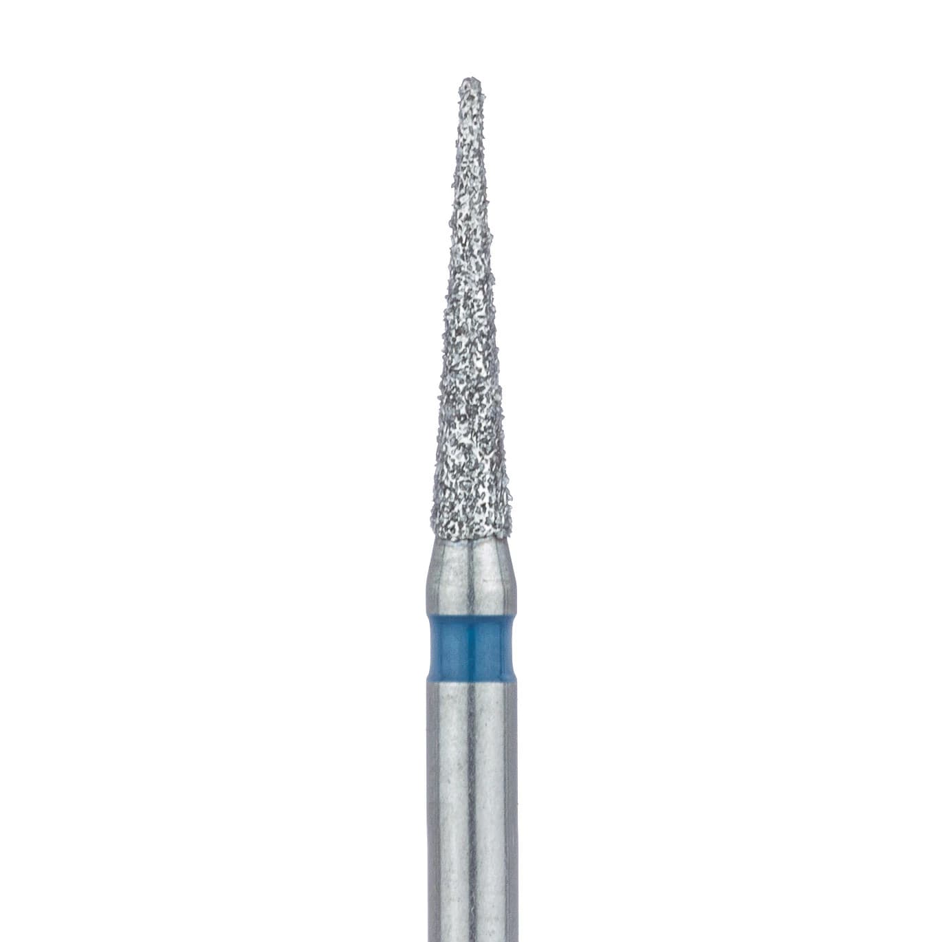 Meisinger 858-014-FG Diamond Bur, FG, Medium Grit, Blue Ring, Needle Shape, Point End, 1.4 mm Head Diameter, 8.0 mm Head Length, 5/Pkg - Diamond Instruments – FG, Medium, Blue, Needle, Point End - 858-014-FG, 1.4 mm Head Diameter, 8.0 mm Head Length, 5/Pkg - Image 1