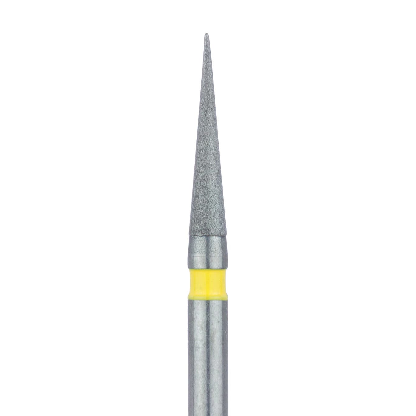 Meisinger 858C-014-FG Diamond Bur, Extra Fine (Yellow), Needle Shape, Friction Grip, 1.4 mm Head Diameter, 8.0 mm Head Length, 5/Pkg - Diamond Instruments – FG, Extra Fine, Yellow, Needle, Point End - 858C-014-FG, 1.4 mm Head Diameter, 8.0 mm Head Length, 5/Pkg - Image 1