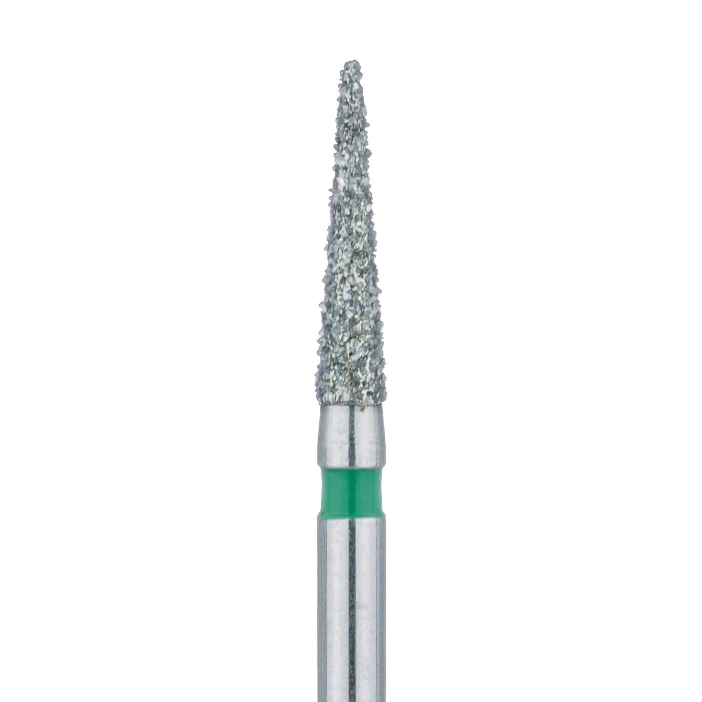 Meisinger 858G-016-FG Diamond Bur, Coarse Grit, Green Ring, Needle Shape, Point End, Friction Grip, 1.6 mm Head Diameter, 8.0 mm Head Length, 5/Pkg - Diamond Instruments – FG, Coarse, Green, Needle, Point End - 858G-016-FG, 1.6 mm Head Diameter, 8.0 mm Head Length, 5/Pkg - Image 1