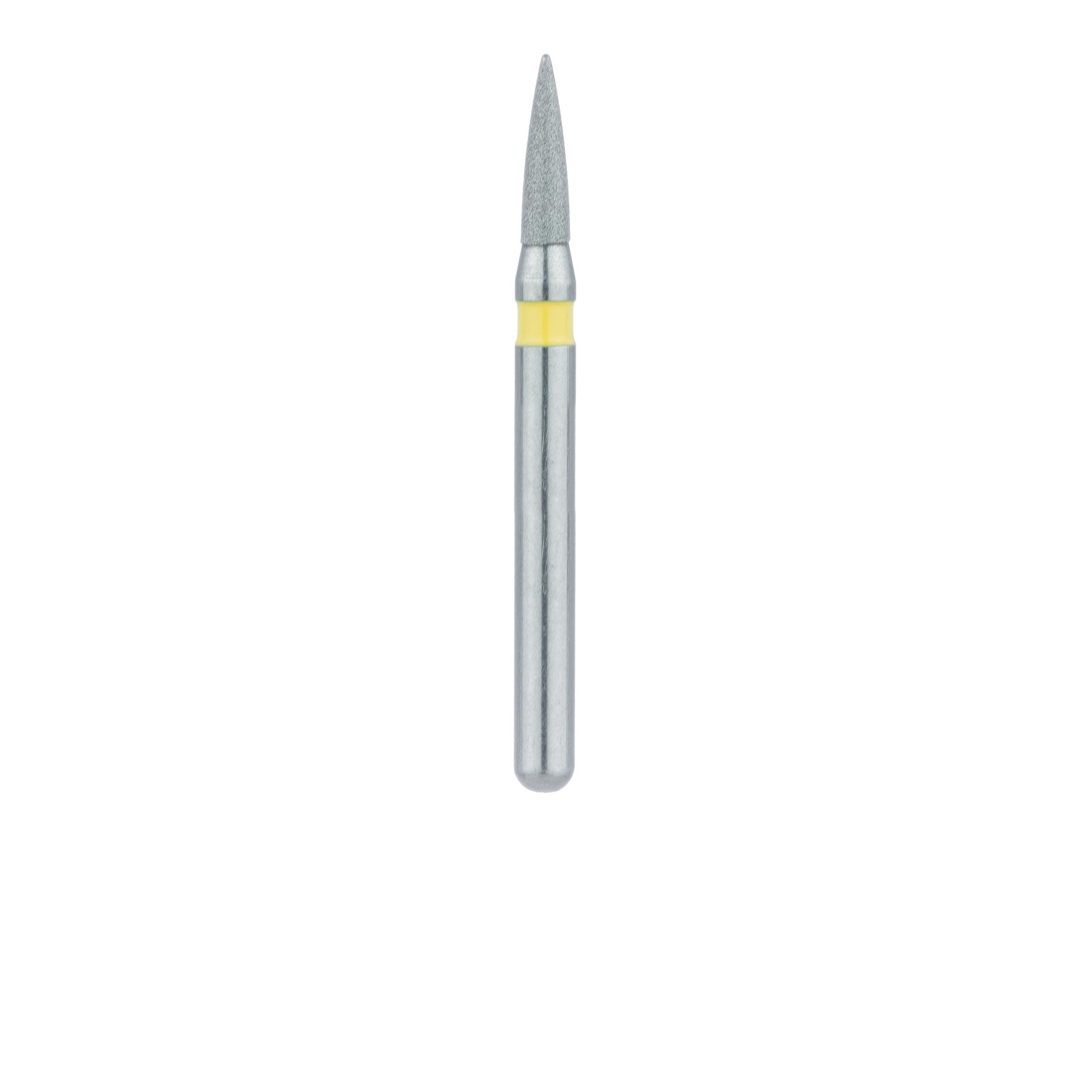 Meisinger 861C-012 Extra Fine Diamond Bur, Flame Shape, Friction Grip, 1.2 mm Head, 5 mm Working Length, Yellow Ring, 5/Pack thumbnail 2
