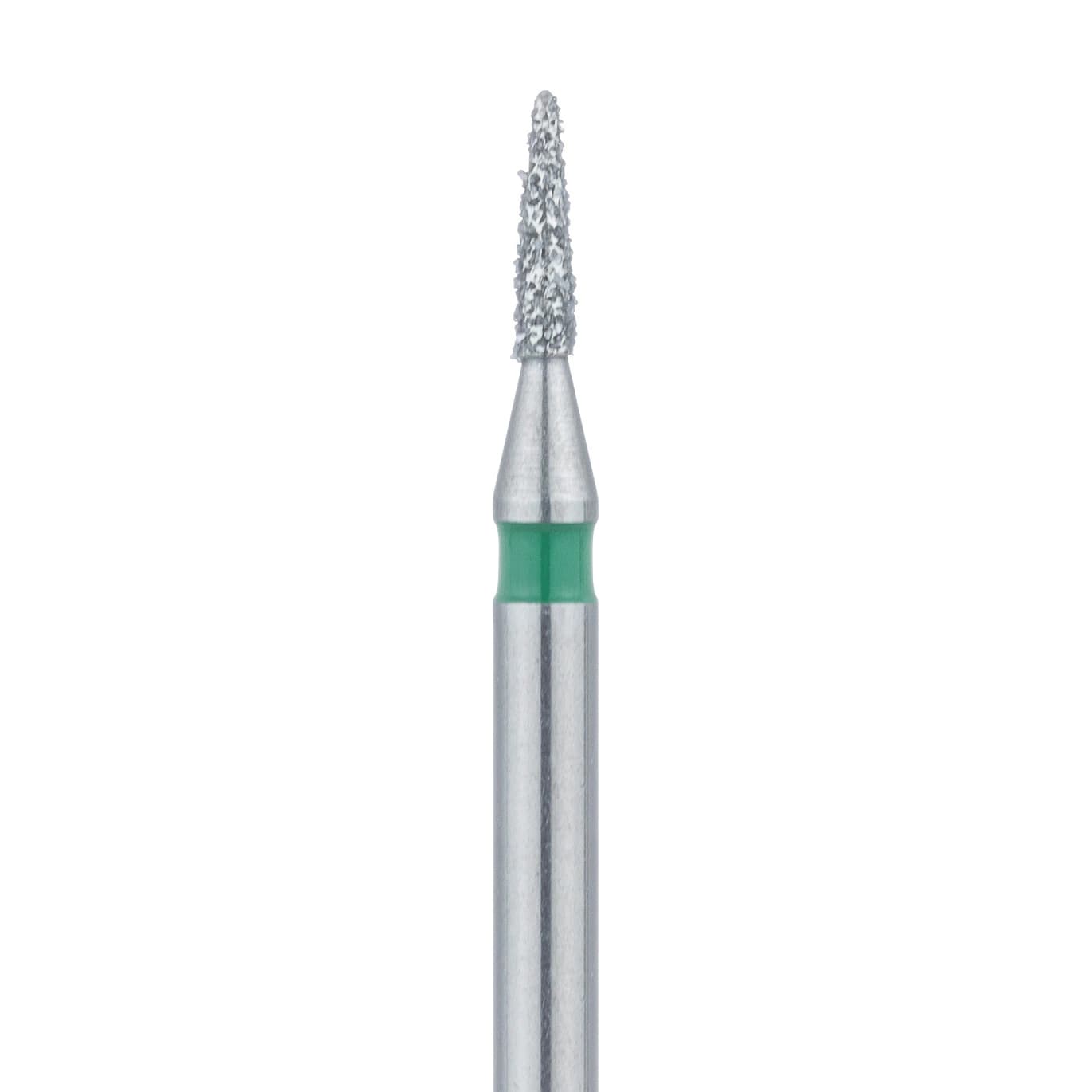 Meisinger 861G-010-FG Diamond Bur, FG, Coarse (Green), Flame, Point End, 1.0 mm Head Diameter, 5.0 mm Head Length, 5/Pkg - Diamond Instruments – FG, Coarse, Green, Flame, Point End - 861G-010-FG, 1.0 mm Head Diameter, 5.0 mm Head Length, 5/Pkg - Image 1