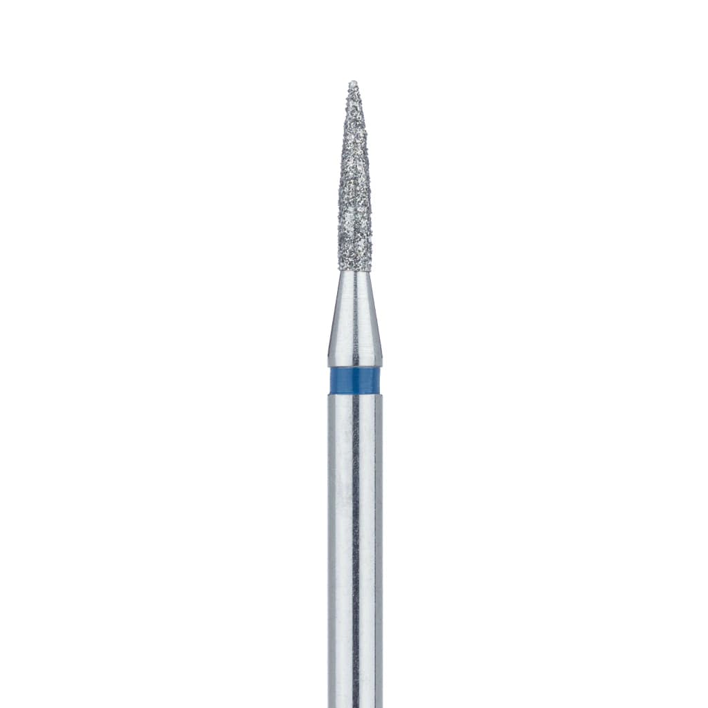 Meisinger 862-014-HP Diamond Bur, Flame Shape, Medium Grit, 1.4 mm Diameter, 8 mm Head Length, HP Shank, 5/Pack - Diamond Instruments – HP, Medium, Flame - Size #862-014-HP, 1.4 mm Diameter - Image 1