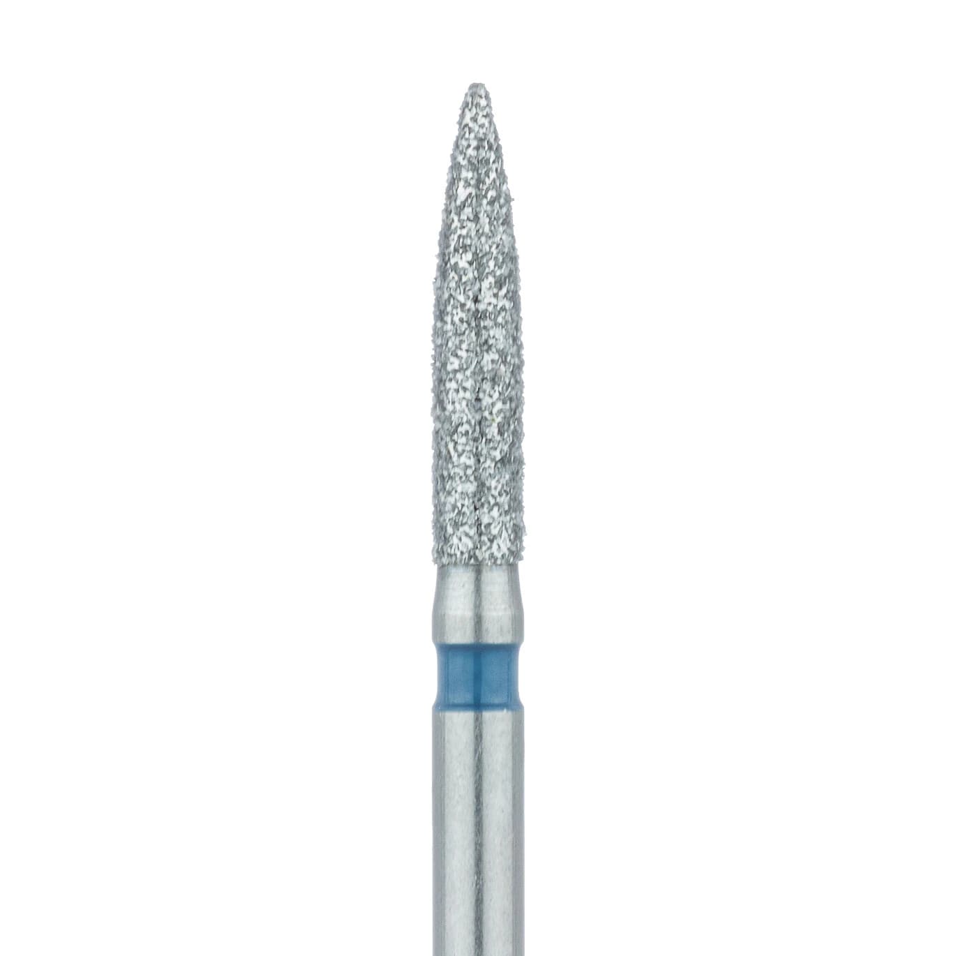 Meisinger 862-016-FG Diamond Bur, Flame Shape, Medium Grit, Blue Ring, Friction Grip, 1.6 mm Head Diameter, 8.0 mm Head Length, 5/Pkg - Diamond Instruments – FG, Medium, Blue, Flame, Point End - 862-016-FG, 1.6 mm Head Diameter, 8.0 mm Head Length, 5/Pkg - Image 1