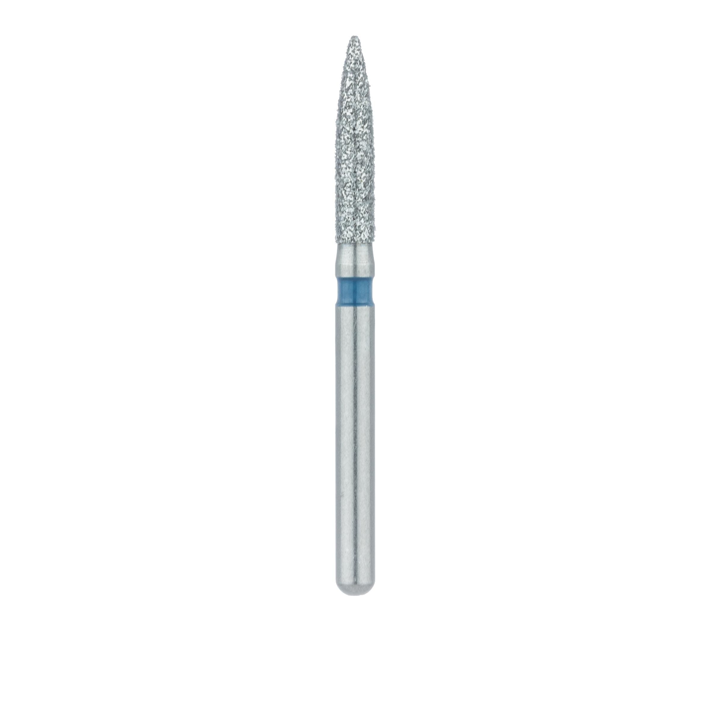 Meisinger 862-016-FG Diamond Bur, Flame Shape, Medium Grit, Blue Ring, Friction Grip, 1.6 mm Head Diameter, 8.0 mm Head Length, 5/Pkg thumbnail 2