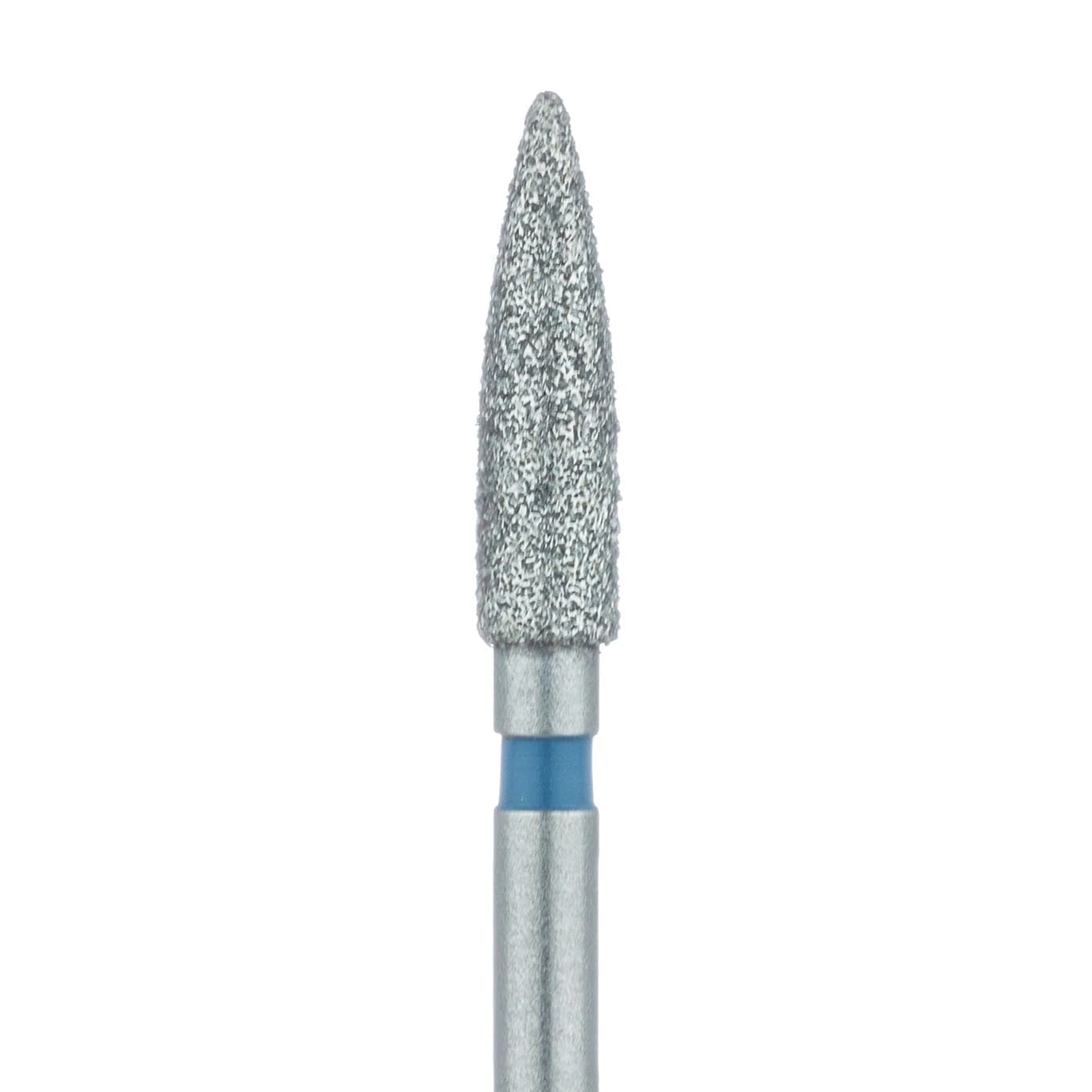 Meisinger 862-021-FG Diamond Bur, FG, Medium Grit, Blue Ring, Flame Shape, Point End, 2.1 mm Head Diameter, 8.0 mm Head Length, 5/Pkg - Diamond Instruments – FG, Medium, Blue, Flame, Point End - 862-021-FG, 2.1 mm Head Diameter, 8.0 mm Head Length, 5/Pkg - Image 1