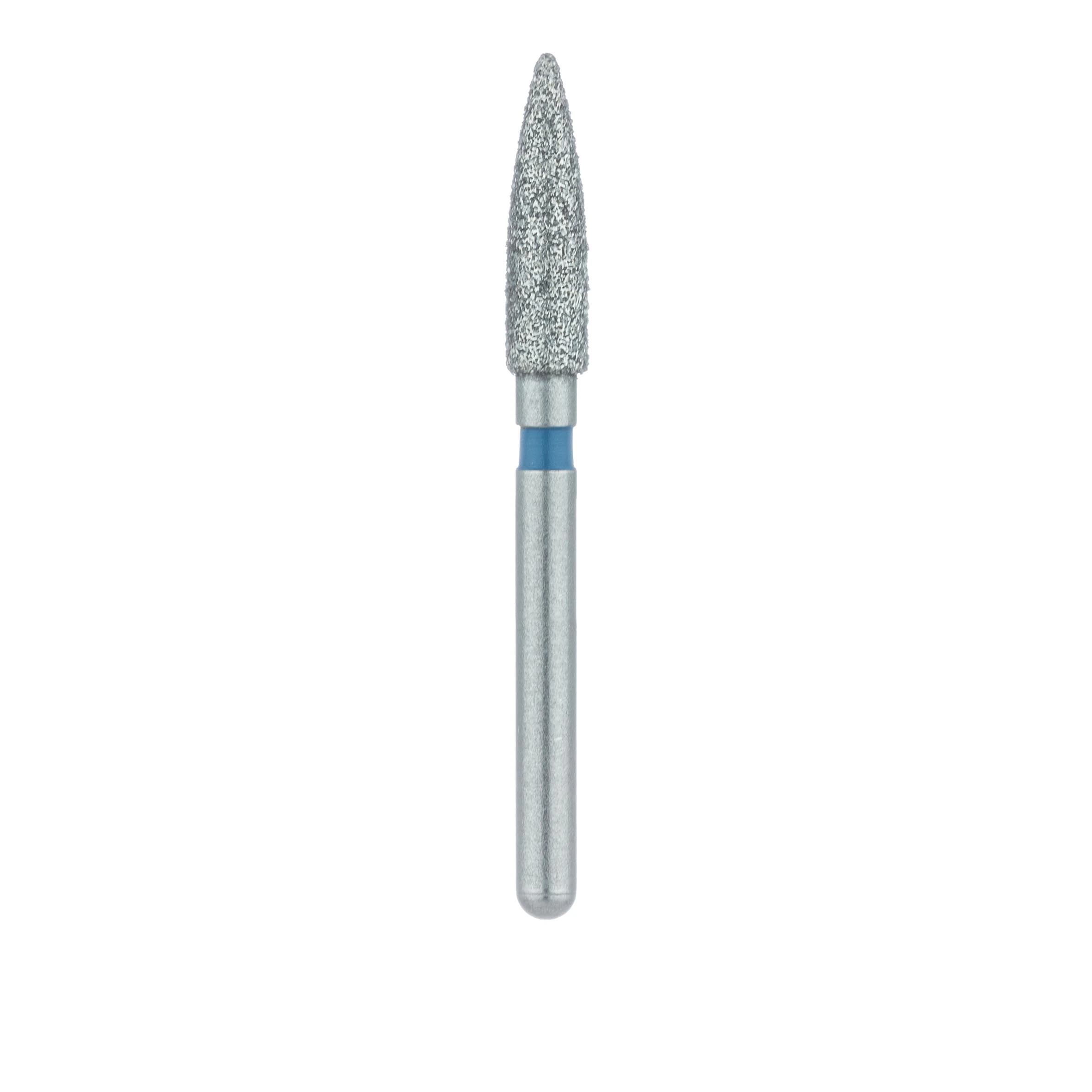 Meisinger 862-021-FG Diamond Bur, FG, Medium Grit, Blue Ring, Flame Shape, Point End, 2.1 mm Head Diameter, 8.0 mm Head Length, 5/Pkg thumbnail 2