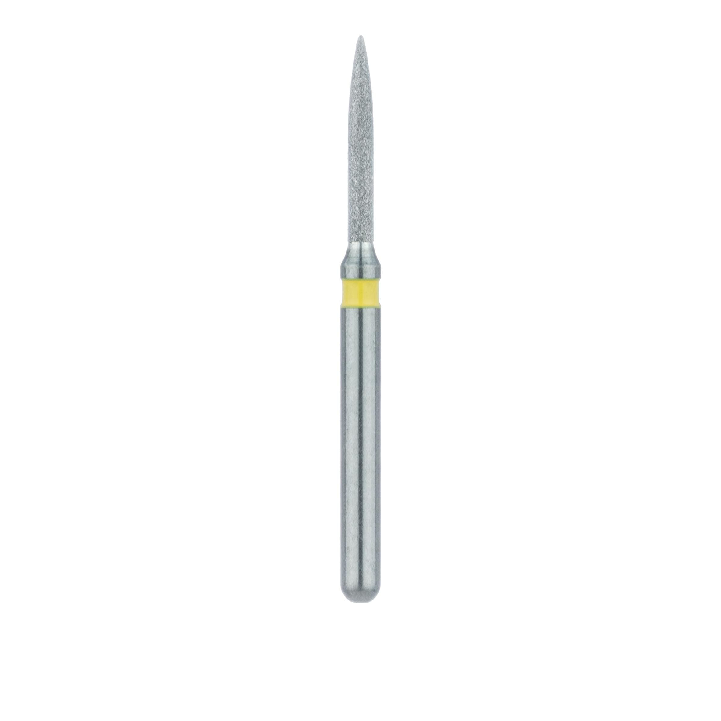 Meisinger 862C-010-FG Extra Fine Diamond Bur, Flame Shape, Friction Grip, 1.0 mm Head Diameter, 8.0 mm Working Length, Yellow Ring, 5/Pkg thumbnail 2