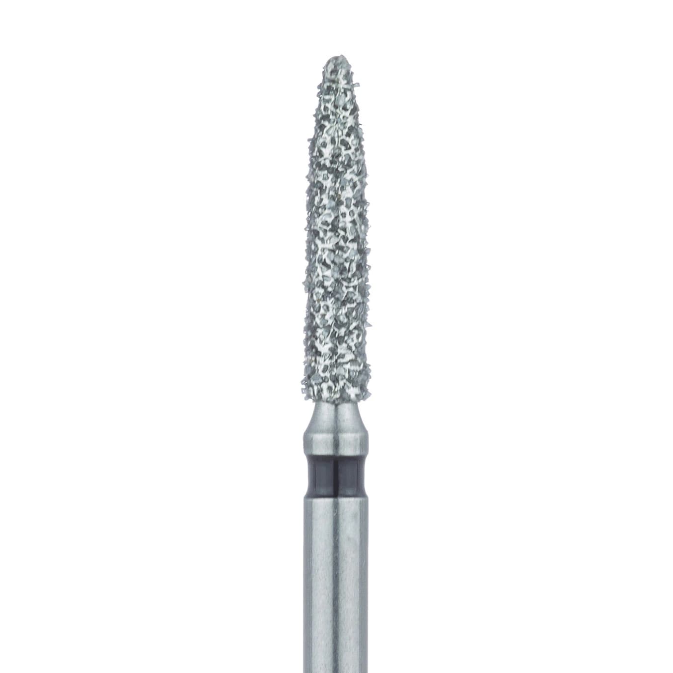 Meisinger 862H-016-FG Diamond Bur, Super Coarse (X-Coarse), Flame Shape, Friction Grip, 1.6 mm Head Diameter, 8 mm Working Length, Black Ring, 5/Pack - Mesiginer Diamonds 862H-016-FG X-Coarse 5/Pk - Image 1
