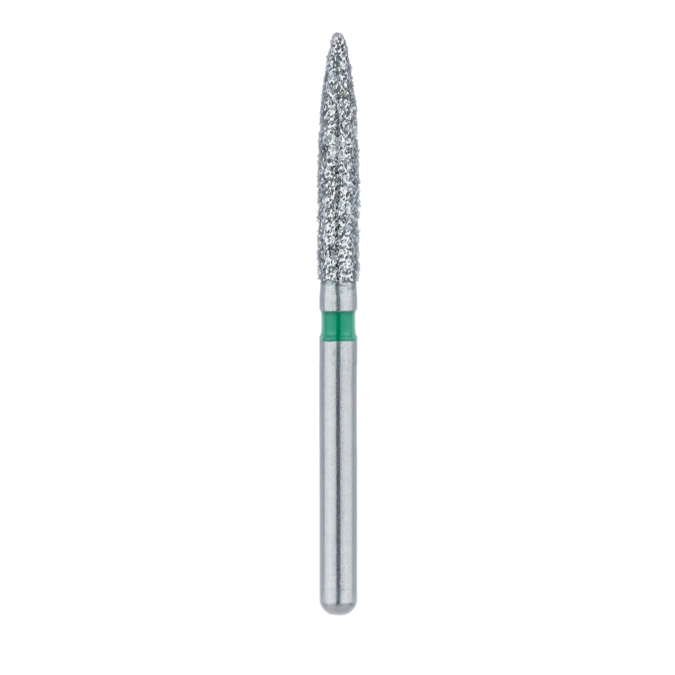 Meisinger Multi-Use Diamond Bur, Friction Grip, Long Flame, 863G-018-FG, 1.8 mm, Coarse, Green, 5/Pk thumbnail 2