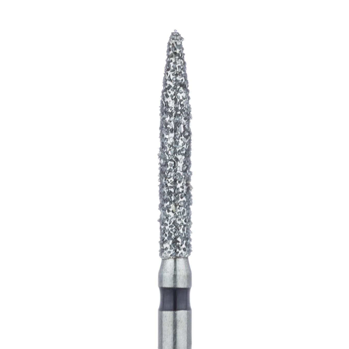 Meisinger 863H-016-FG Super Coarse Diamond Bur, Long Flame, Friction Grip, 1.6 mm Head Diameter, 10 mm Working Length, Black Ring, 5/Pack - Mesiginer Diamonds 863H-016-FG X-Coarse 5/Pk - Image 1