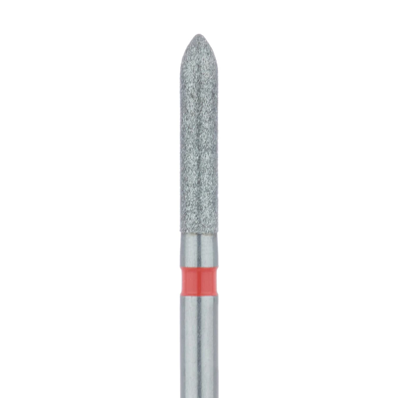 Meisinger 868F-016-FG Fine Grit Diamond Bur, Torpedo/Cylinder Shape, Bevel End, 1.6 mm Head Diameter, 8.0 mm Head Length, Friction Grip, Red Ring, 5/Pkg - Diamond Instruments – FG, Fine, Red, Cylinder, Bevel End, 5/Pkg - 868F-016-FG, 1.6 mm Head Diameter, 8.0 mm Head Length - Image 1