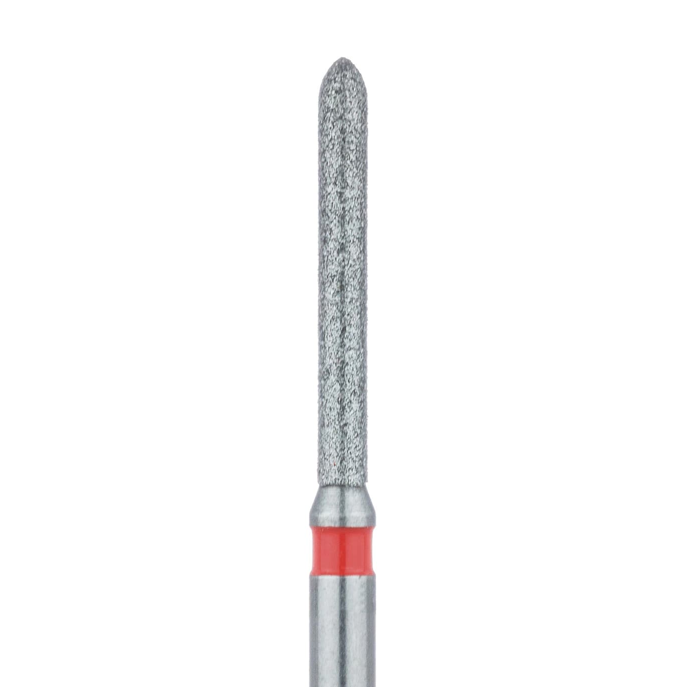 Meisinger 869F-012-FG Fine Grit Long Torpedo Diamond Bur, Friction Grip, 1.2 mm Head Diameter, 10.0 mm Head Length, Red Ring, 5/Pkg - Diamond Instruments – FG, Fine, Red, Cylinder, Bevel End, 5/Pkg - 869F-012-FG, 1.2 mm Head Diameter, 10.0 mm Head Length - Image 1