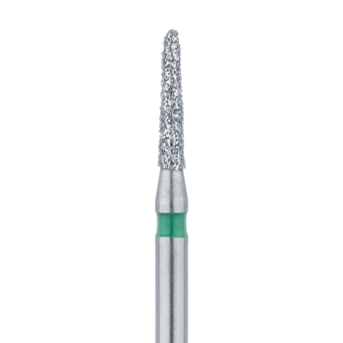 Meisinger 877G-014-FG Coarse Diamond Bur, Friction Grip, Tapered Torpedo/Cylinder, Bevel End, 1.4 mm Head Diameter, 6.5 mm Head Length, Green Ring, 5/Pkg - Diamond Instruments – FG, Coarse, Green, Cylinder, Bevel End, 5/Pkg - 877G-014-FG, 1.4 mm Head Diameter, 6.5 mm Head Length - Image 1