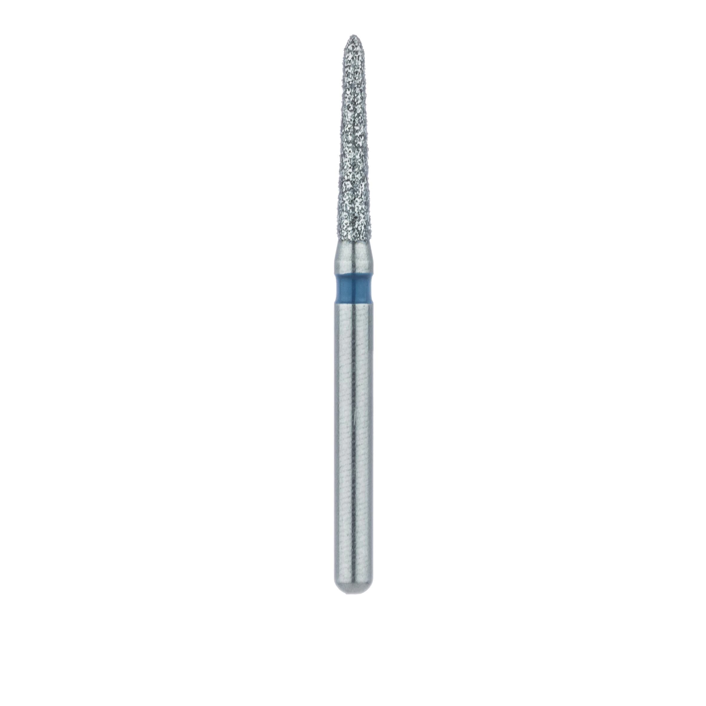 Meisinger 878-014-FG Diamond Bur, FG, Medium Grit, Blue Ring, Tapered Torpedo/Cylinder with Bevel End, 1.4 mm Head Diameter, 8.0 mm Head Length, 5/Pkg thumbnail 2