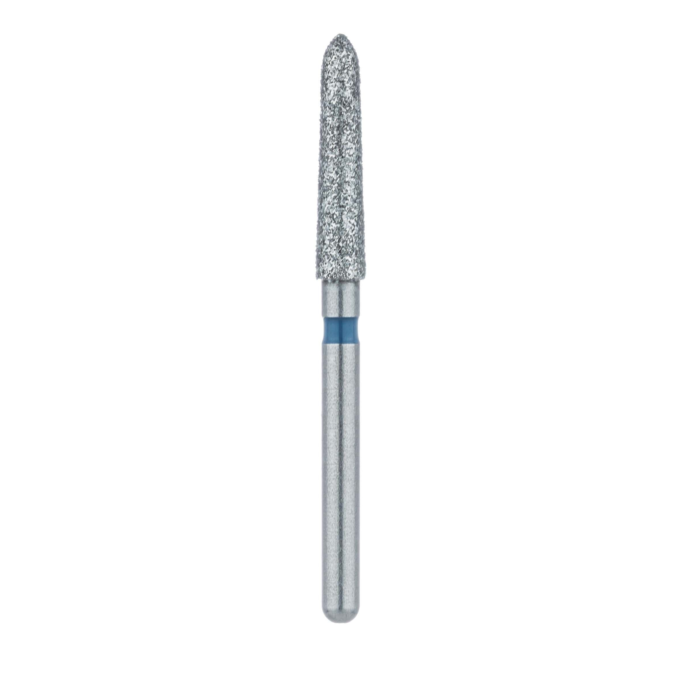 Meisinger 879-021-FG Diamond Bur, FG, Medium Grit, Blue Ring, Tapered Torpedo/Cylinder with Bevel End, 2.1 mm Head Diameter, 10 mm Head Length, 5/Pkg thumbnail 2