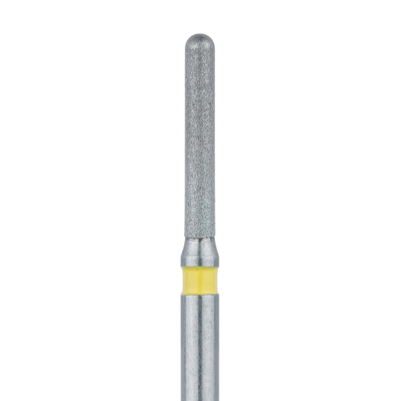 Meisinger 881C-012-FG Extra Fine Diamond Bur, Round End Cylinder, Friction Grip, 1.2 mm Diameter, 8 mm Working Length, Yellow Ring, 5/Pack - #881C-012 Extra Fine Diamond Bur Round End Cylinder FG Pack of 5 - Image 1