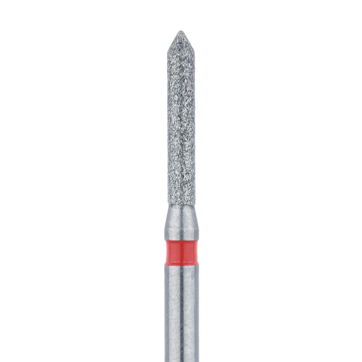 Meisinger 885F-014-FG Fine Diamond Bur, Pointed Cylinder, Bevel End, Friction Grip, 1.4 mm Head Diameter, 8.0 mm Head Length, 5/Pkg - Diamond Instruments – FG, Fine, Red, Cylinder, Bevel End, 5/Pkg - 885F-014-FG, 1.4 mm Head Diameter, 8.0 mm Head Length - Image 1